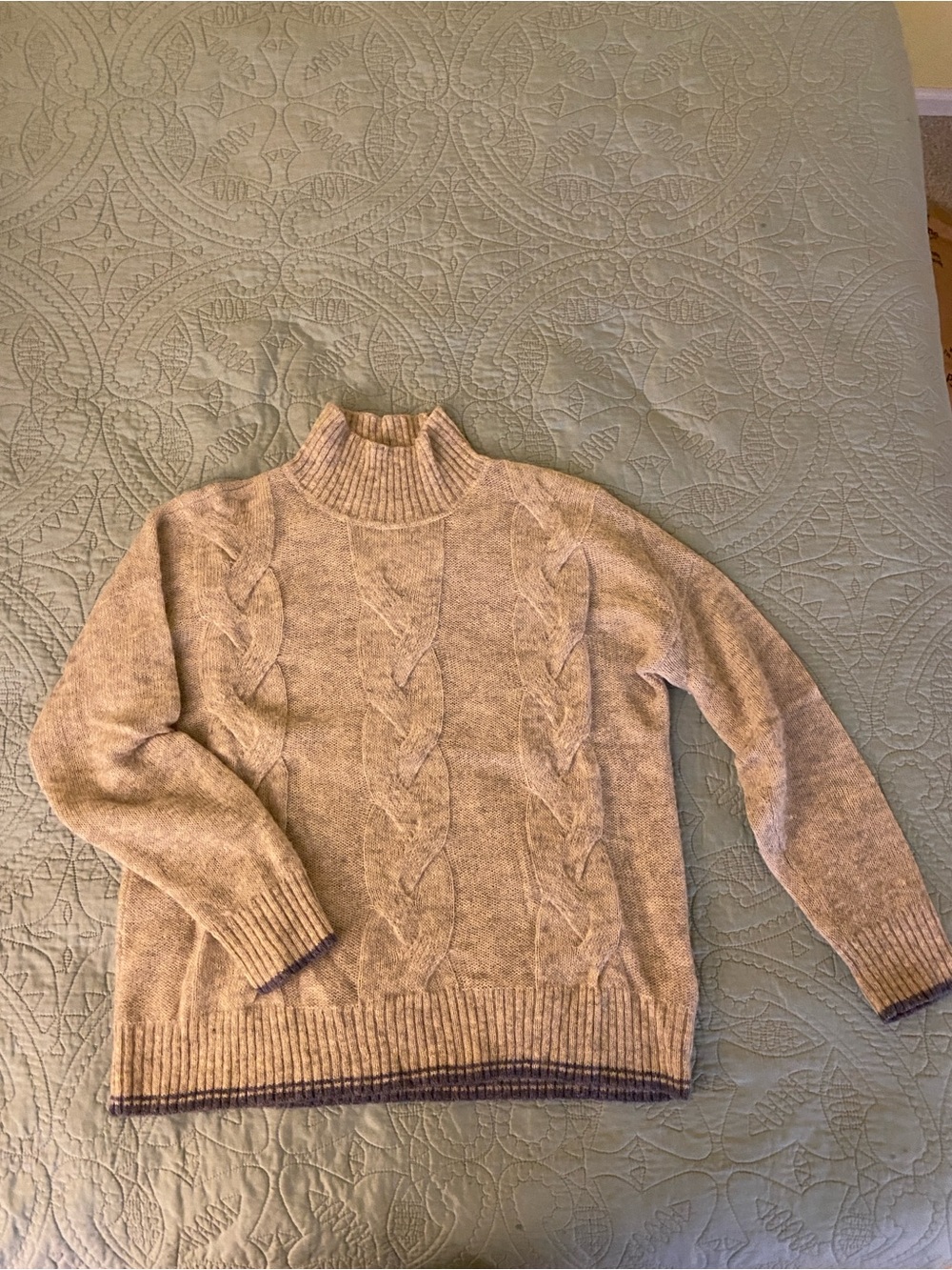 Alpaca and Merino Wool Cable-Knit Mock Neck Sweater